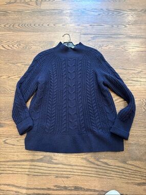 White + Warren Navy Cable Knit Mock Neck Sweater